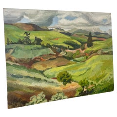 Vieille peinture de paysage originale signée sur toile. Circa 1954