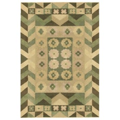 Vintage Art Deco Design Green Handmade Wool Carpet
