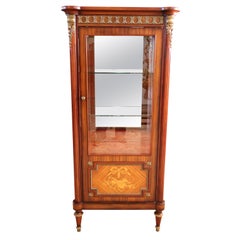 Vintage Louis XVI Style Rosewood Ormolu China Curio Cabinet Vitrine
