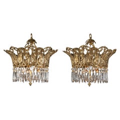 Antique Early 20th Century French Bronze and Baccarat Crystal Chandelier, Grape Crown