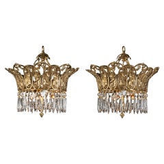 Lustre en bronze et cristal de Baccarat du début du 20e siècle, couronne de raisin