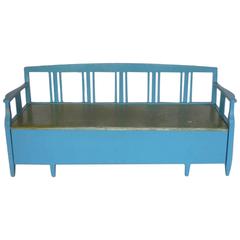 Late 19th Century Antique Swedish Blue Painted Bench/Daybed