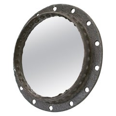 Industrial Brutalist Wrought Iron Porthole Mirror