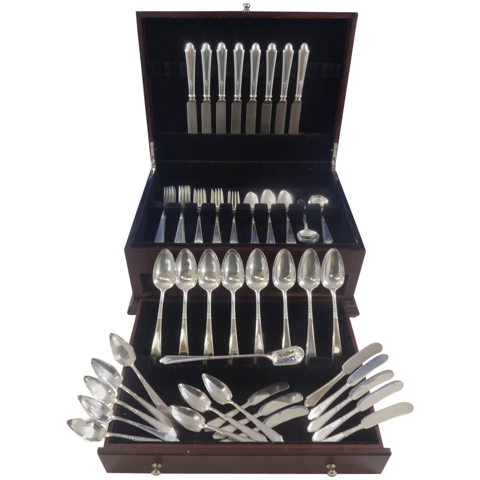 Chateau by Lunt Sterling Silver Flatware Service for 8 Set 65 Pieces K Monogram