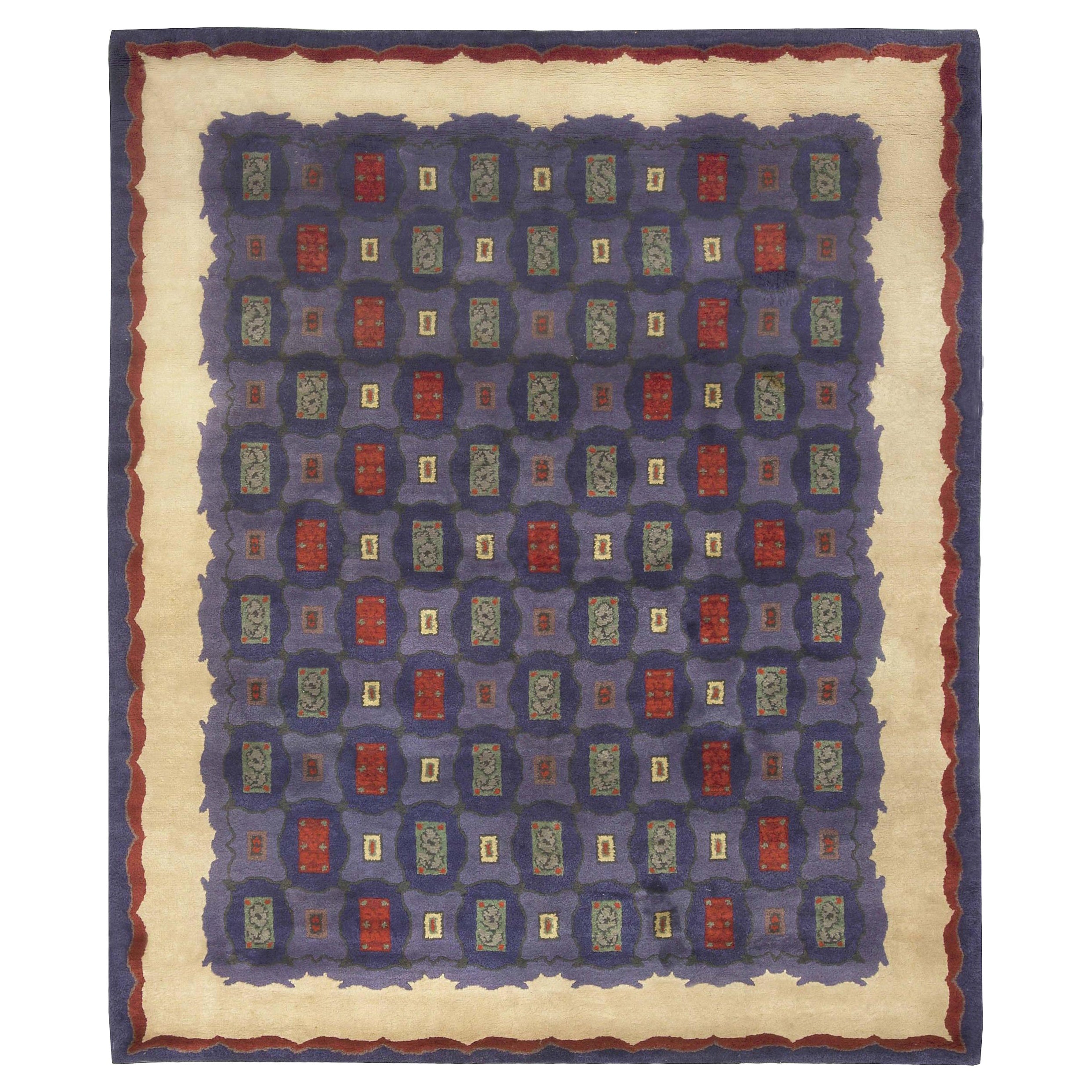 Französischer lila Art-Déco-Teppich von Paule Leleu, handgefertigt im Angebot