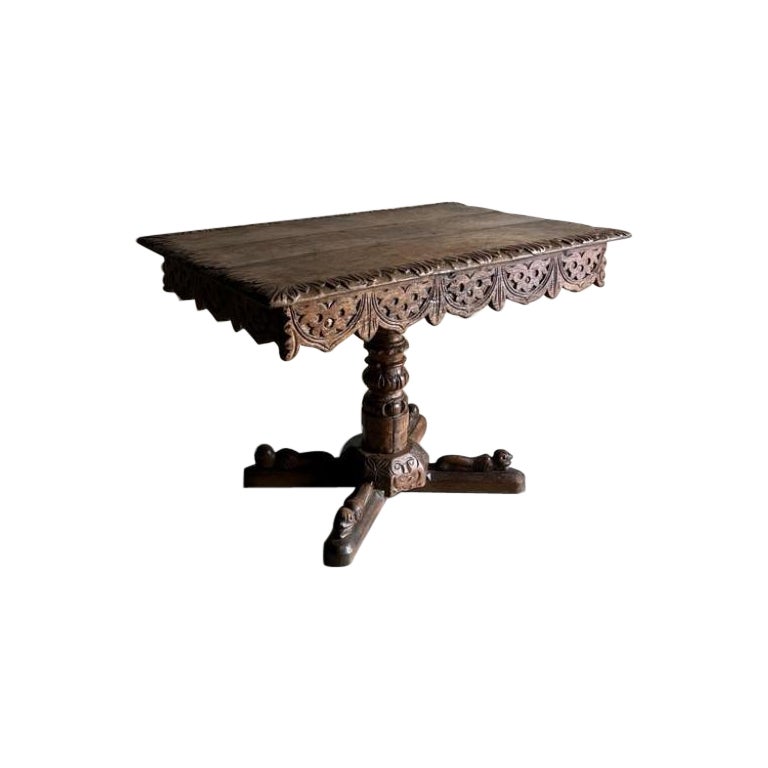 Carved Oak Wood Side Table Belgium, 1800s For Sale