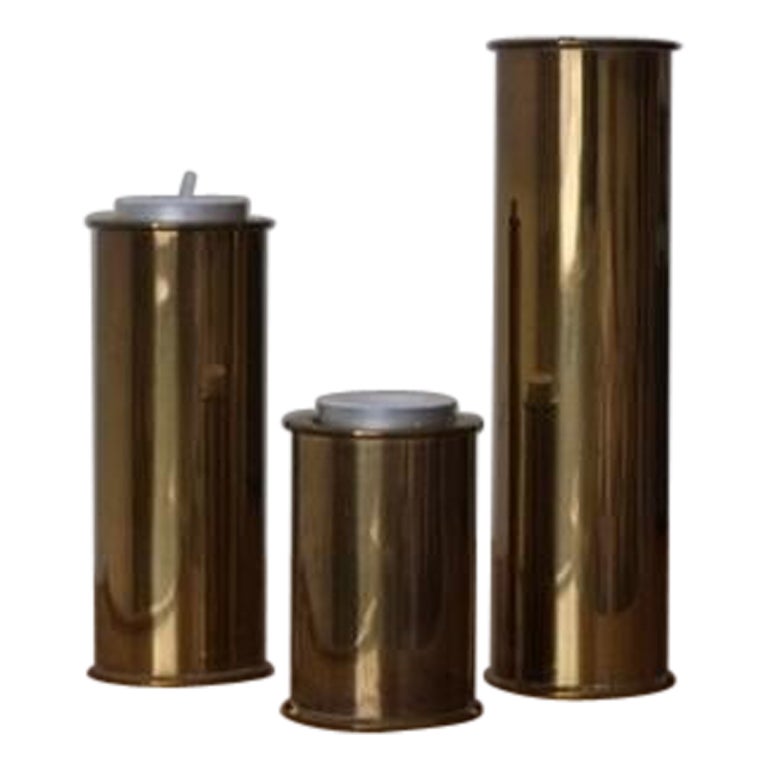 3 Brutalist Brass Candle Holders from Staffan Englesson Ab Sweden, 1970s For Sale
