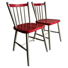 Set of 2 Red-Gray Scandinavian Chairs, 1950s