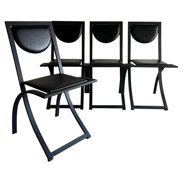 Ensemble de 4 chaises noires à sinus par Karl Friedrich Förster, Allemagne, années 1990 en vente