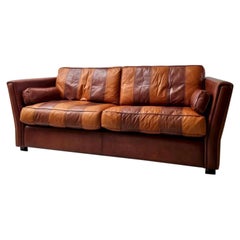 Vintage Striped Brown Orange Leather Sofa