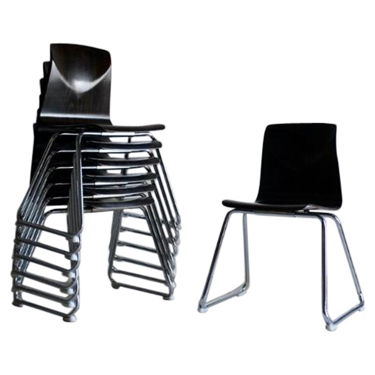 Satz von 7 stapelbaren Pagholtz-Esszimmerstühlen aus Stahlrohr, Westdeutschland 1960er Jahre im Angebot