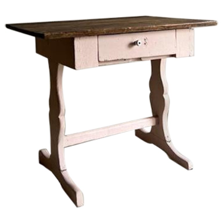 Rustic Pink Painted Desk with Brown Tabletop For Sale