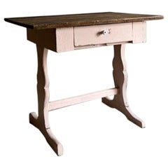 Used Rustic Pink Painted Desk with Brown Tabletop