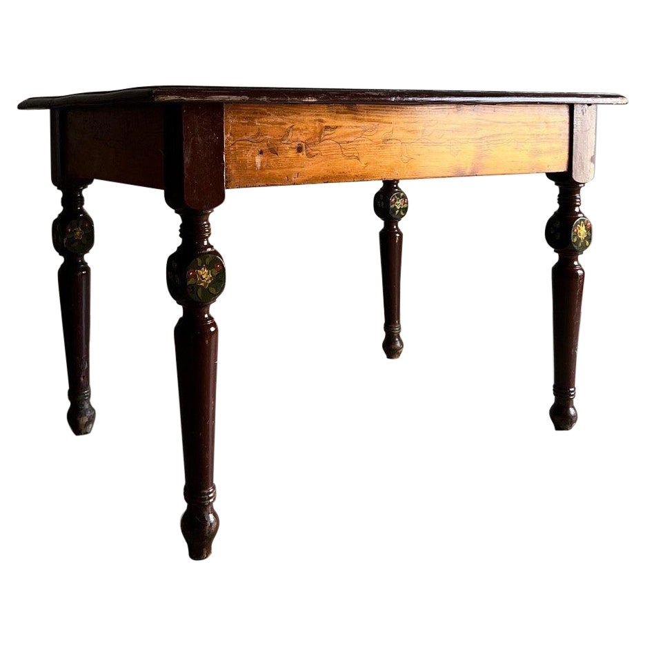 Vintage hand-painted dining table with carved legs.

Additional information:
Design/Manufacture Place: Belgium
Design Period: 1900s
Dimensions: 113 W x 78 D x 75 H cm
Condition:Good vintage condition according to its age (the chest is missed).