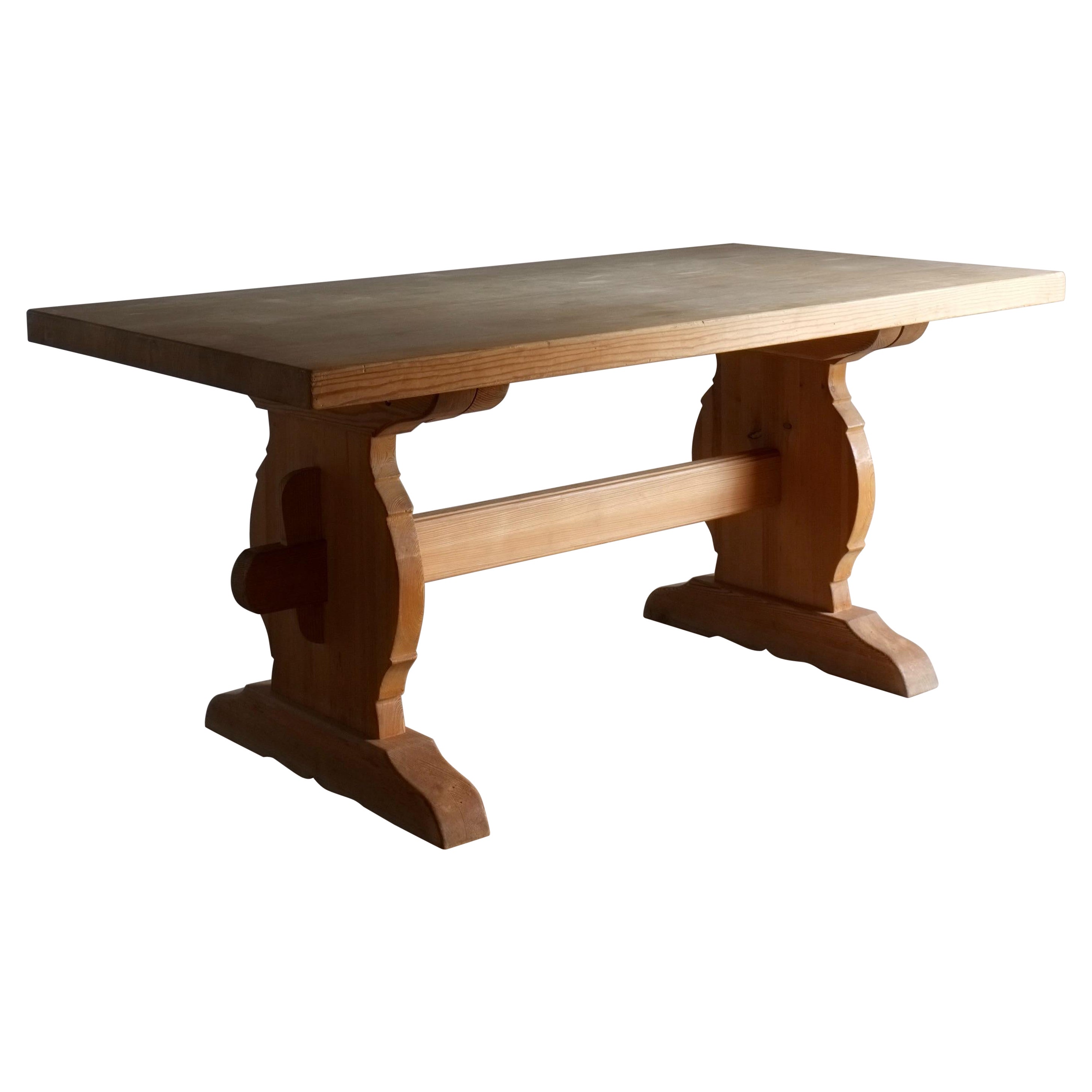 Rustic Solid Pine Dining Table, Sweden 1950s For Sale