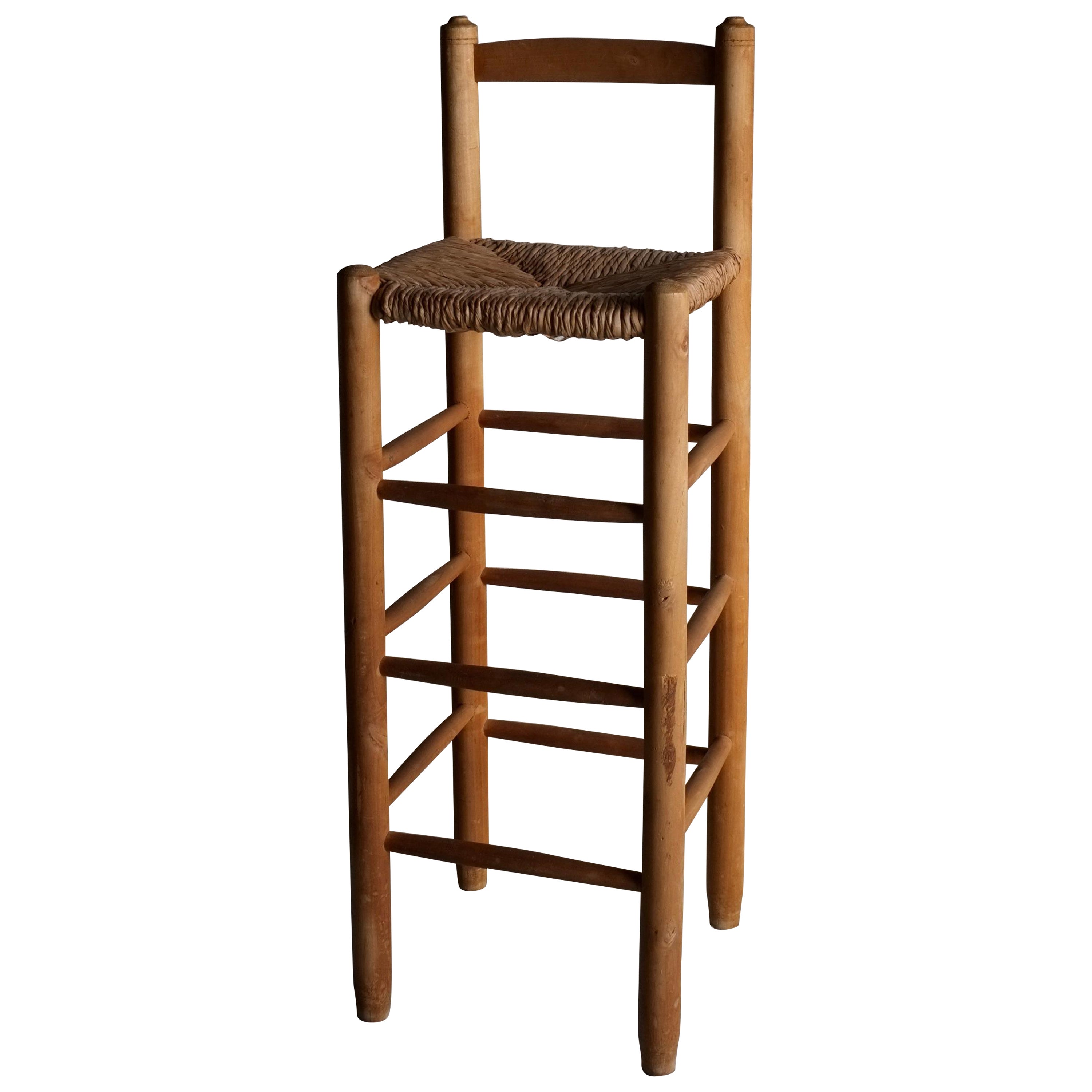 Rustic Rush Seat Bar Stool, France 1960S For Sale