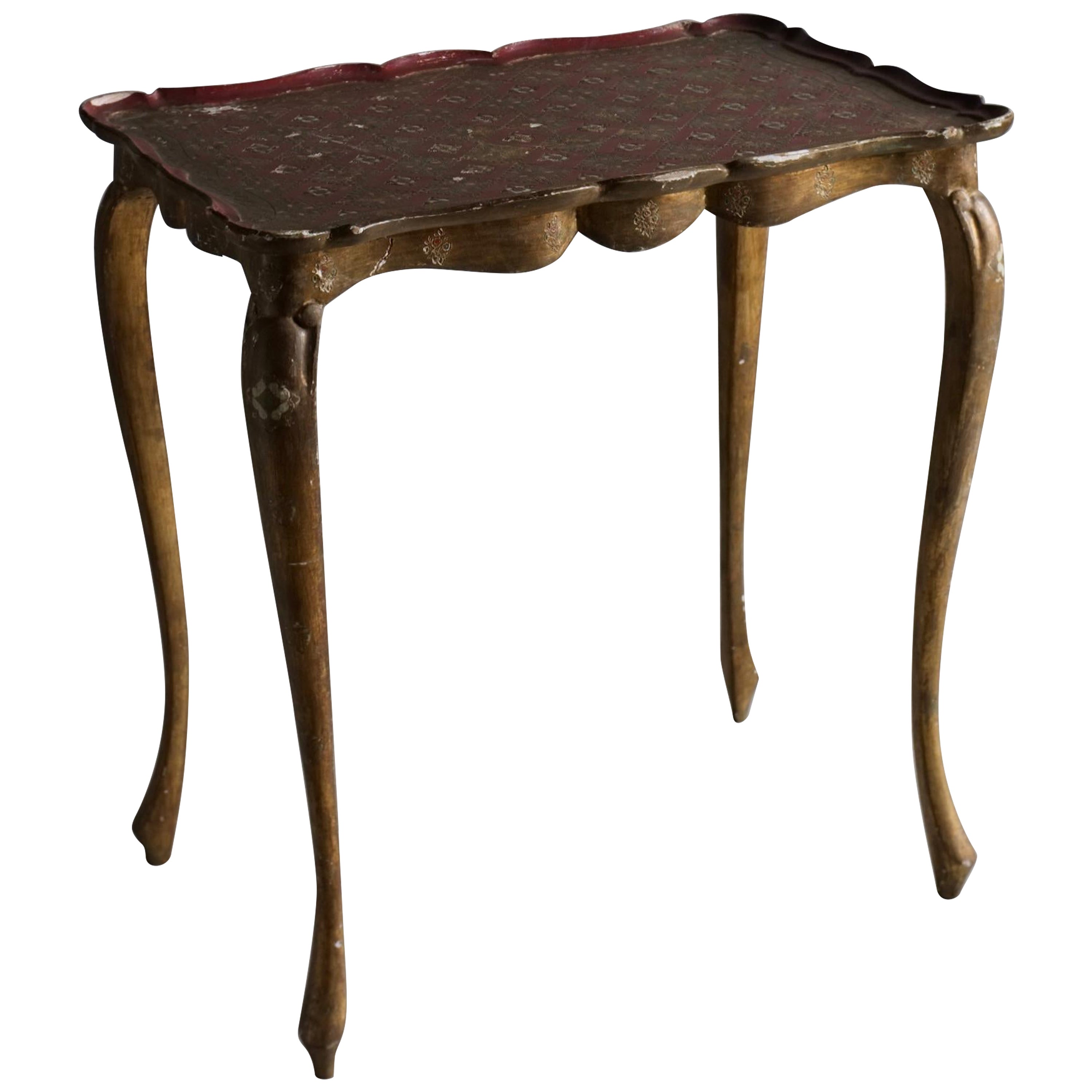 Carved Gilt Wood Painted Side Table, Italy 1950s For Sale