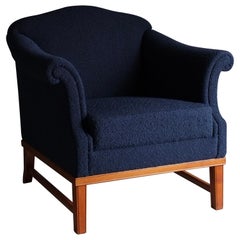 Used Navy Boucle Lounge Chair, Sweden 1940s