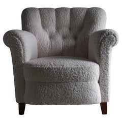 White Faux Shearling Lounge Chair, Sweden 1940s