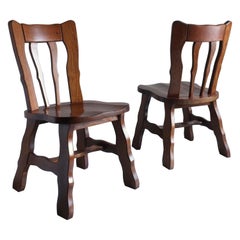 Set of 2 Carved Oak Dining Chairs, Belgium 1970s