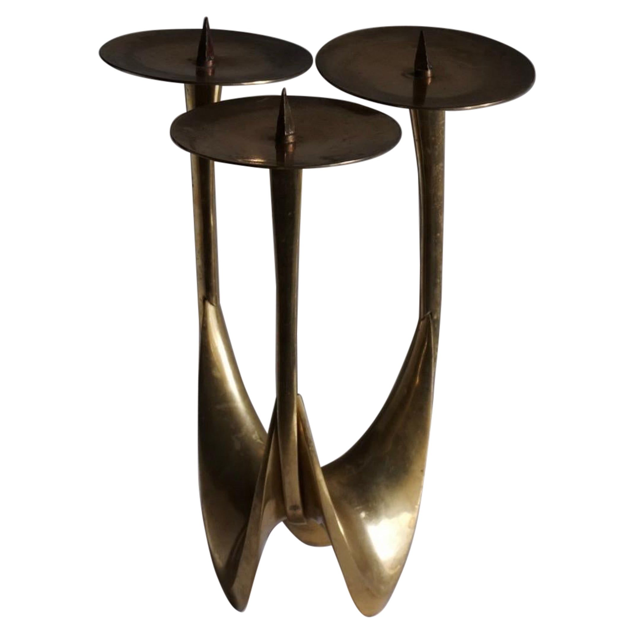 Brutalist Brass Candle Holder by Klaus Ullrich, Faber and Schumacher, 1950s For Sale
