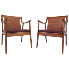 Pair Vintage Modern Cane Back Armchairs