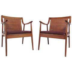 Pair John Stuart Style Midcentury Cane Back Armchairs 11