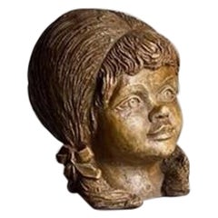 Vintage Stoneware Head of a Girl Sculpture Netherlands, 1970s