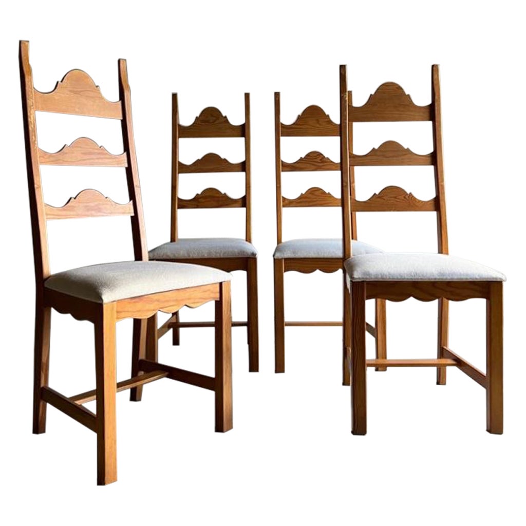 Set of 4 Pine Scalloped Chairs by Carl-Ewert Ekström, Sweden 1960s