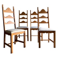 Vintage Set of 4 Pine Scalloped Chairs by Carl-Ewert Ekström, Sweden 1960s