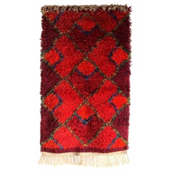 Vintage Mid-Century Swedish Red Rhombus Rya Rug