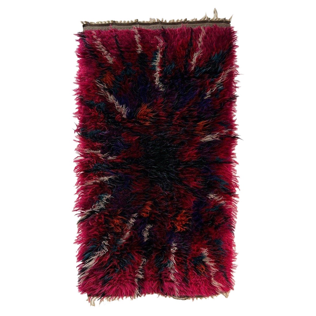 Abstract Pink High Pile Wool Rug, Sweden 1960s