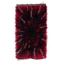 Vintage Abstract Pink High Pile Wool Rug, Sweden 1960s