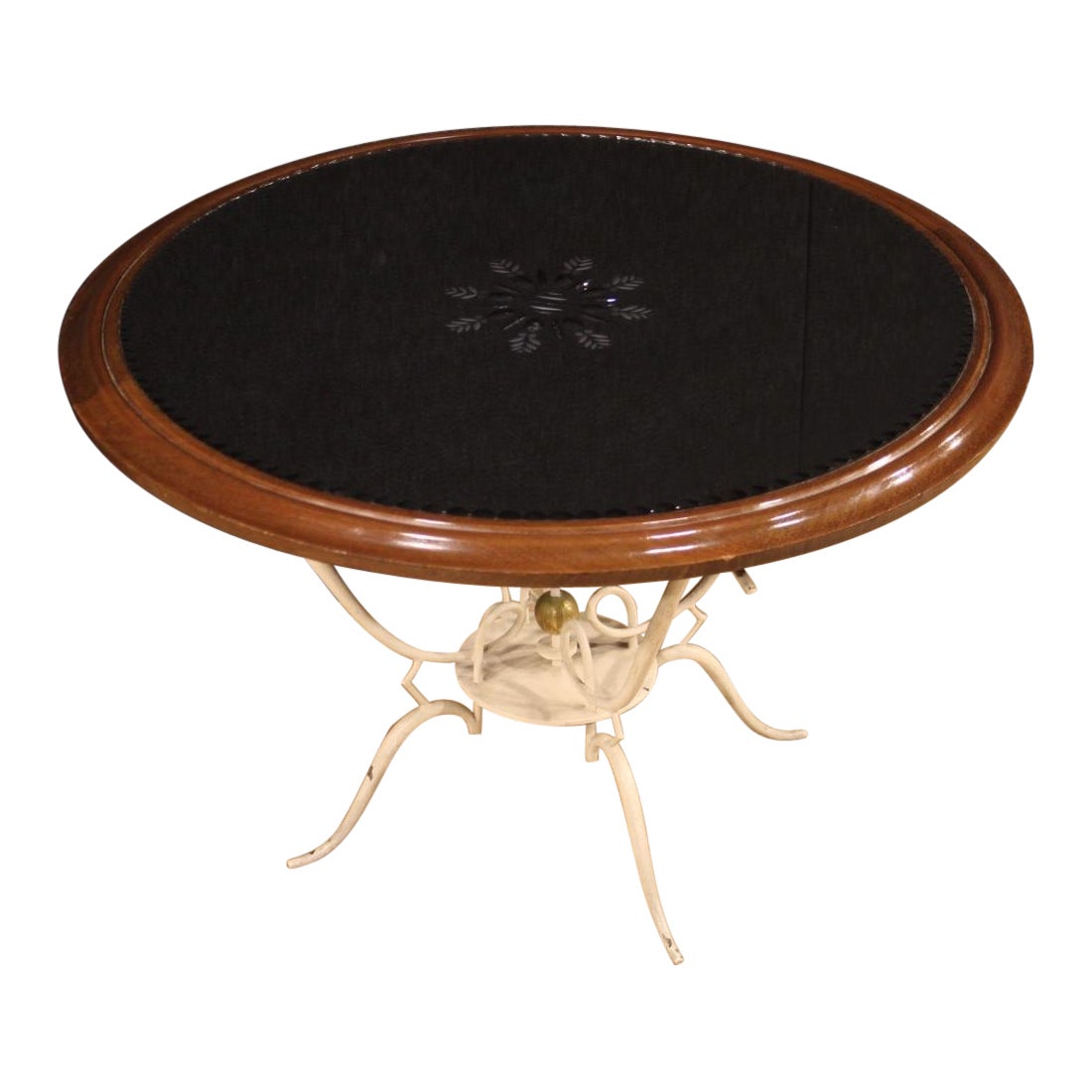 20th Century Painted Gilded Metal Wood French Design Round Coffee Table, 1960s For Sale
