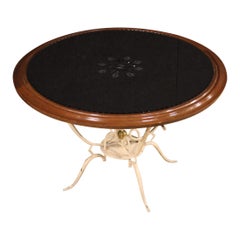 table basse ronde en métal peint et doré, bois, design français du 20e siècle, années 1960