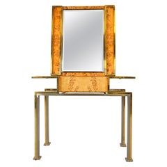 Vintage burl wood console with mirror, Italy, 1970s
