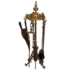 Wonderful Six-Piece 19th Century Doré Bronze Fire Place Tool Fireplace Set