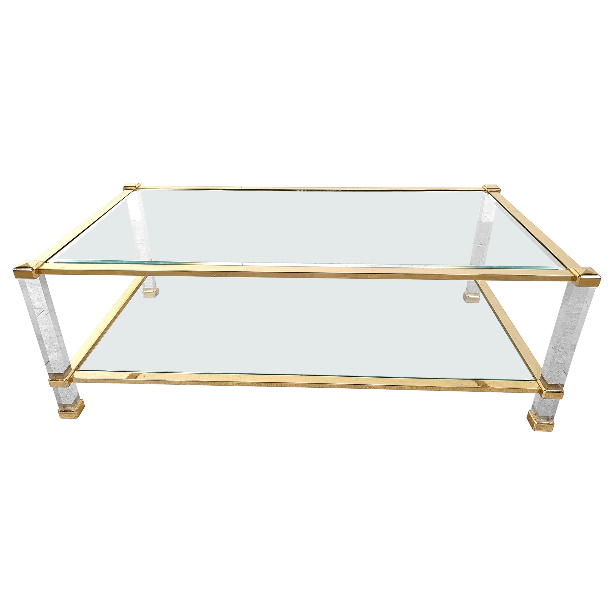 Brass and lucite coffee table, 1970s For Sale