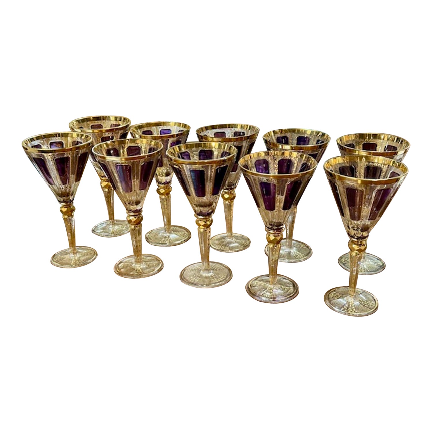 Set of Fifteen Antique French Moser Wine Glasses