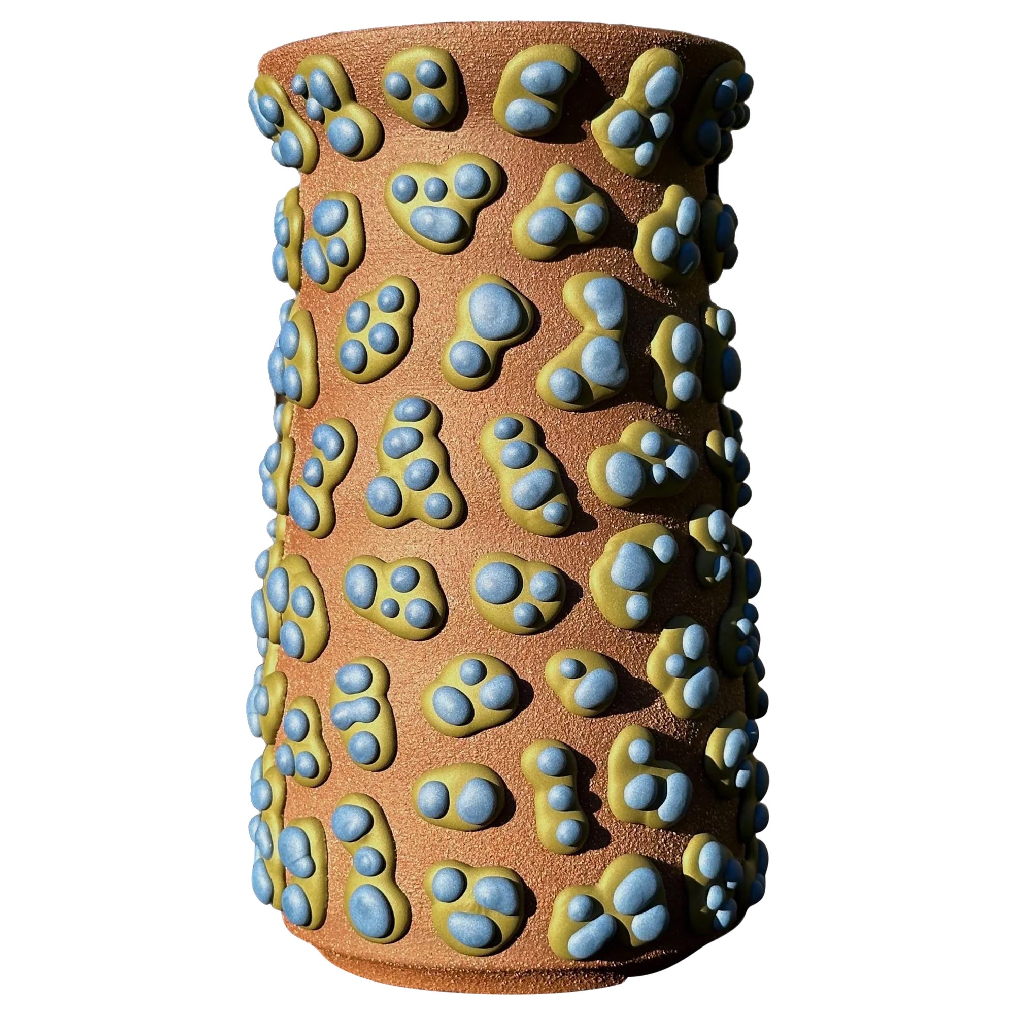 Brown Clay Amoeba Matte Glazed Vase With Blue Dots