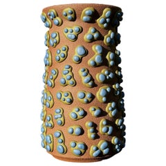 Brown Clay Amoeba Matte Glazed Vase With Blue Dots