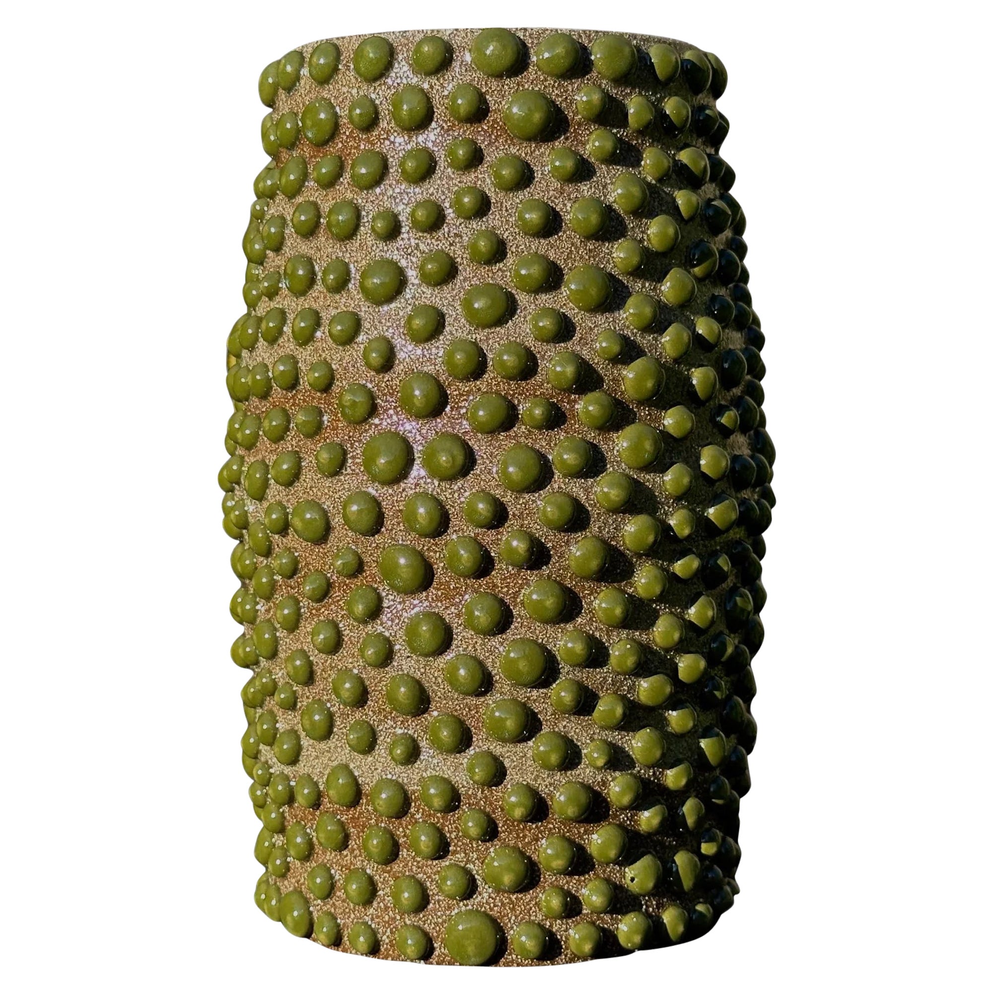 Brown Clay Amoeba Matte Glazed Vase With Shiny Jade Dots For Sale