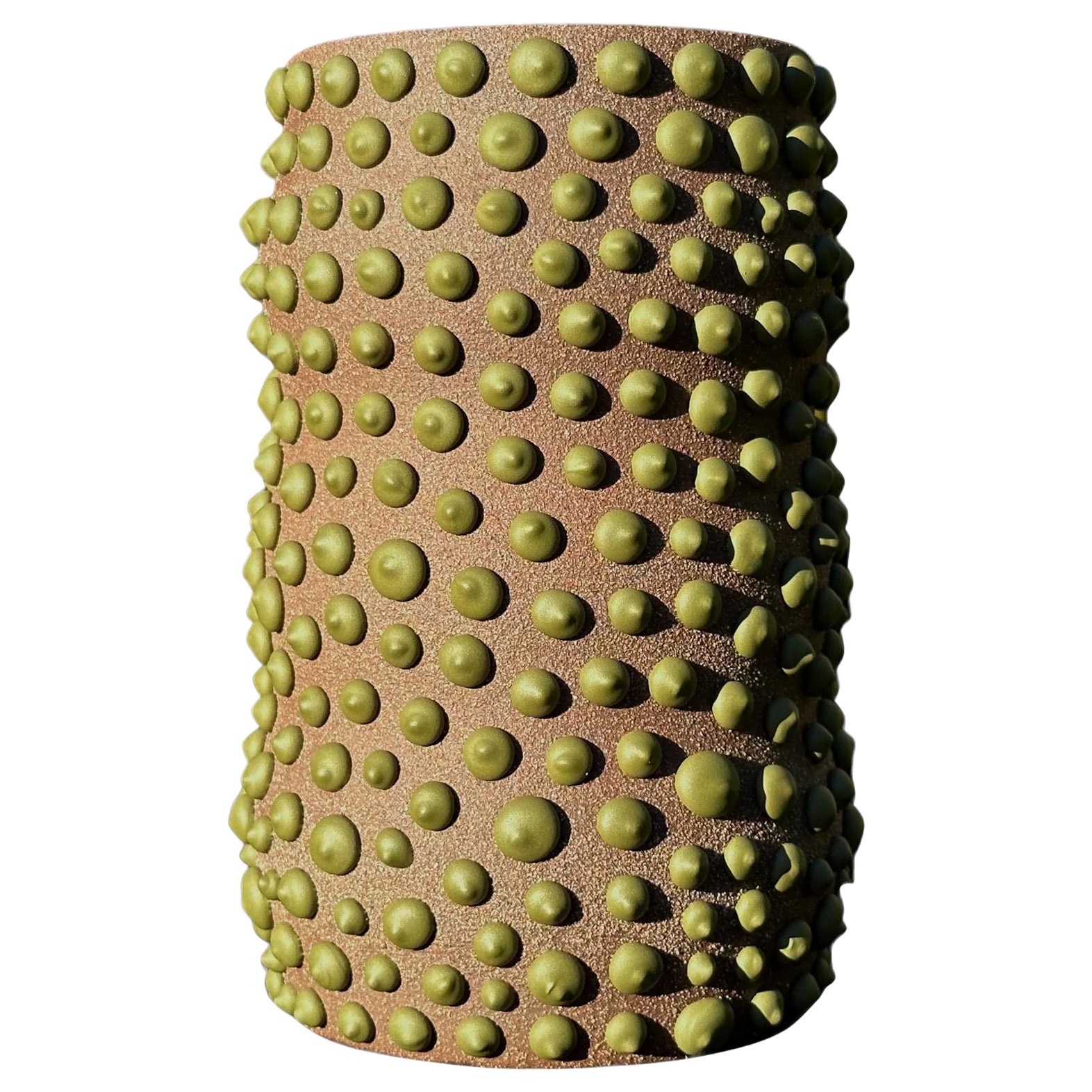 Brown Clay Amoeba Matte Glazed Vase With Matcha Toned Dots For Sale