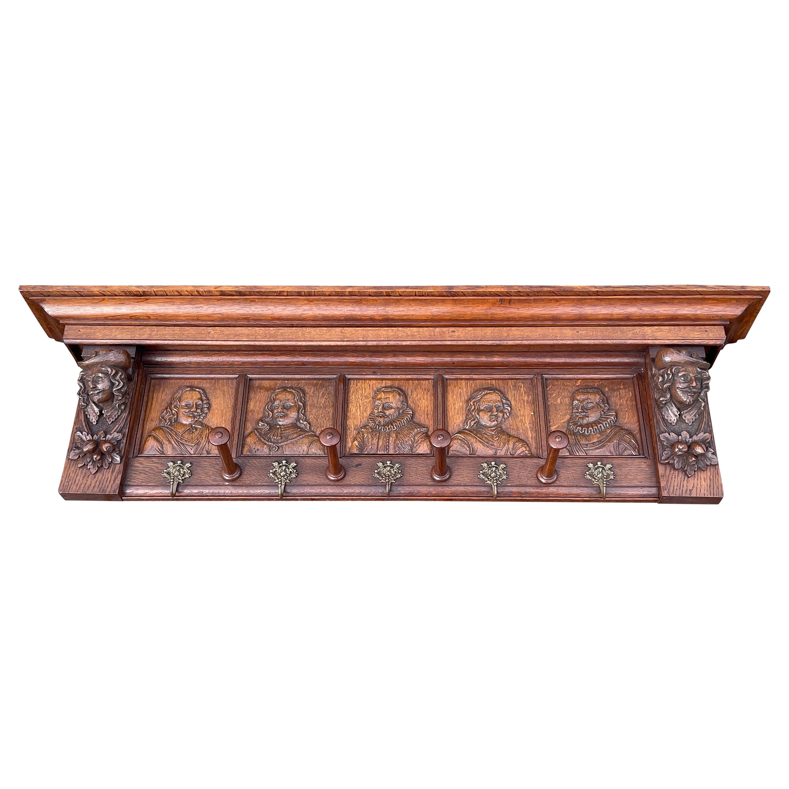 Antique Renaissance Wall Coat Rack Homage to Rembrandt & The Night Watch ca 1880 For Sale