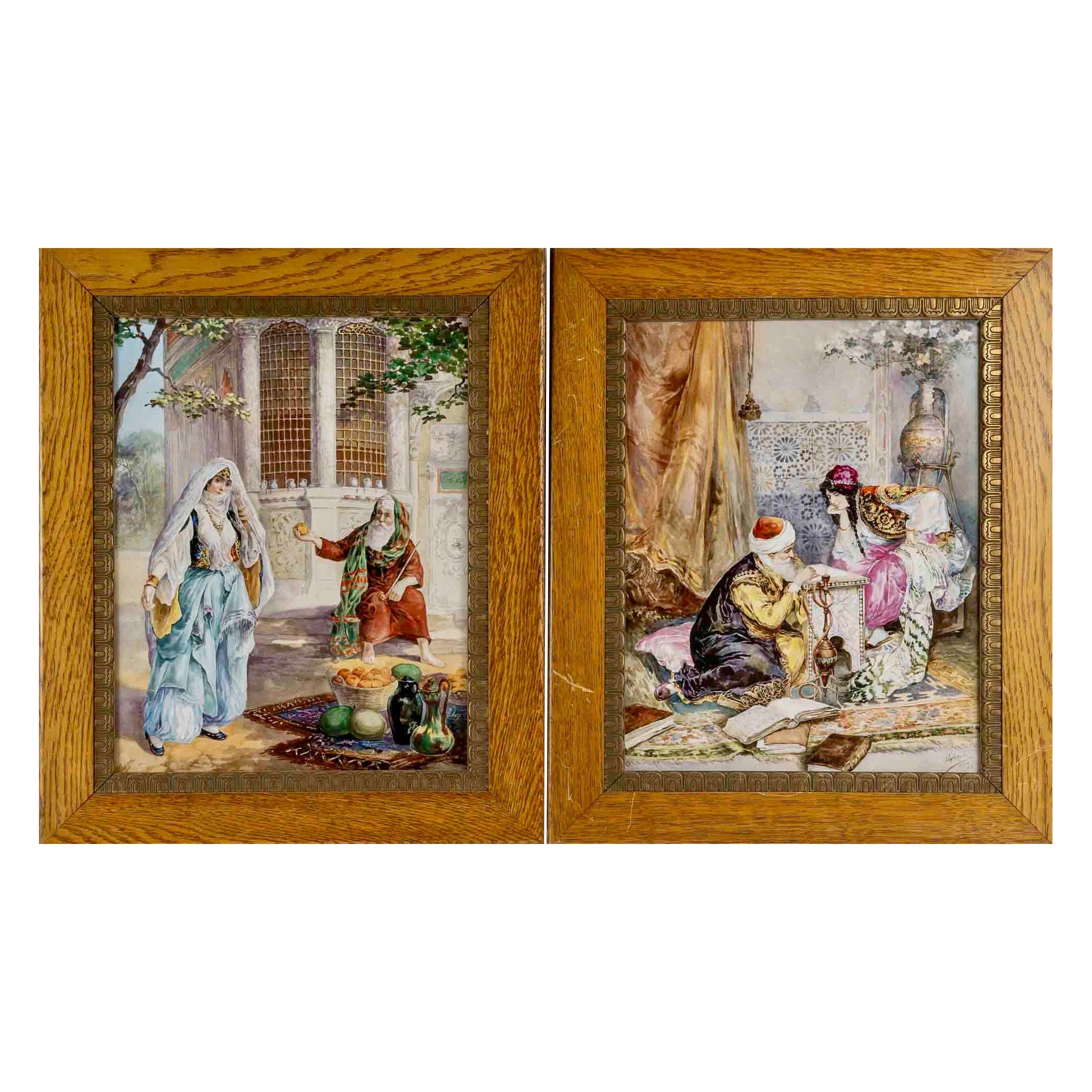 A French Napoleon III Large Pair of Orientalist Porcelain Plaques, 1908