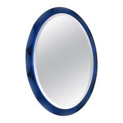 Retro Italian blue glass wall mirror by MetalVetro, Label