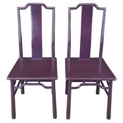 2 Vintage Chinoiserie Purple Lacquer Ming Style Slat Back Side Accent Chairs 