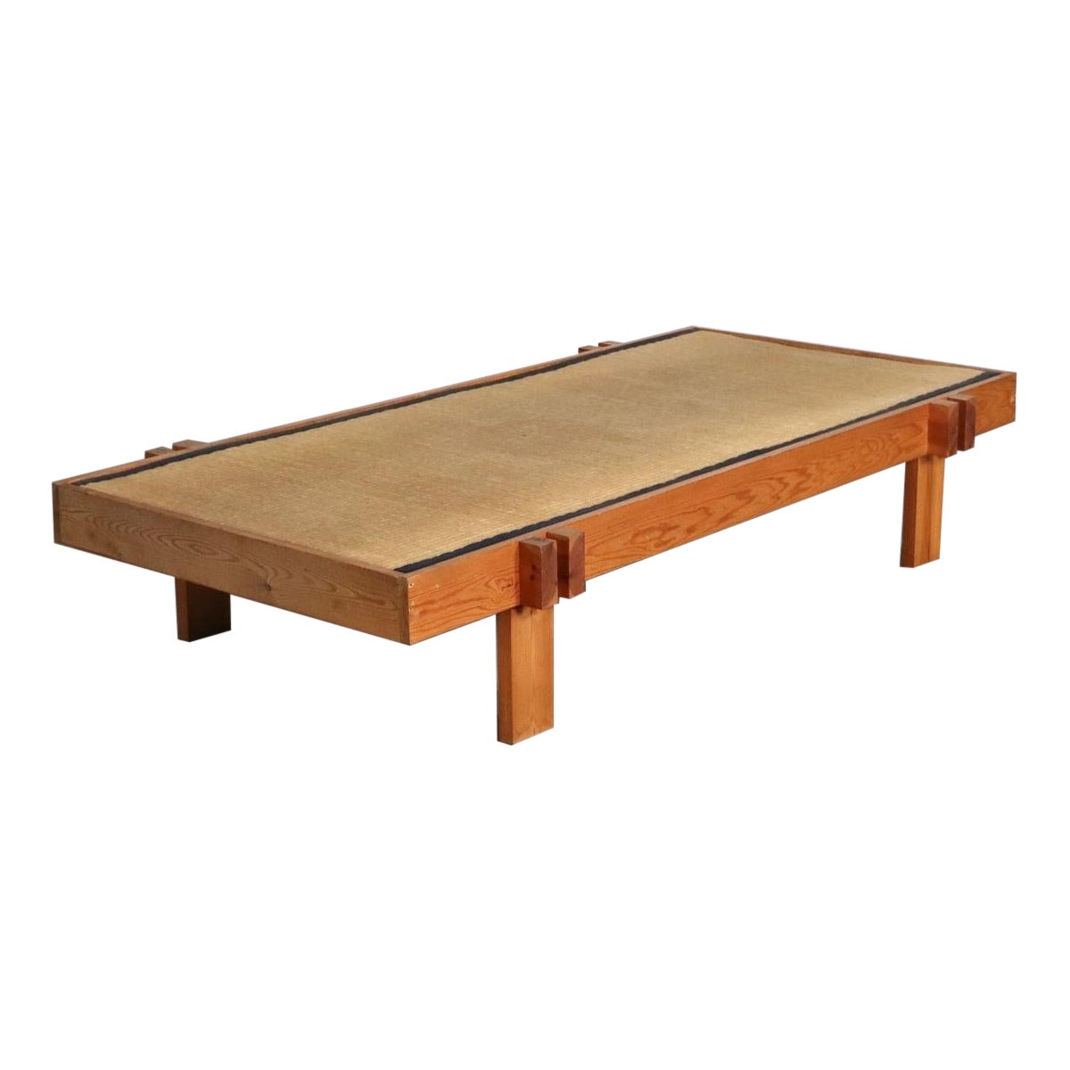 Midcentury Japanese Coffee Table In Wood And Seagrass, Japan, 1960s