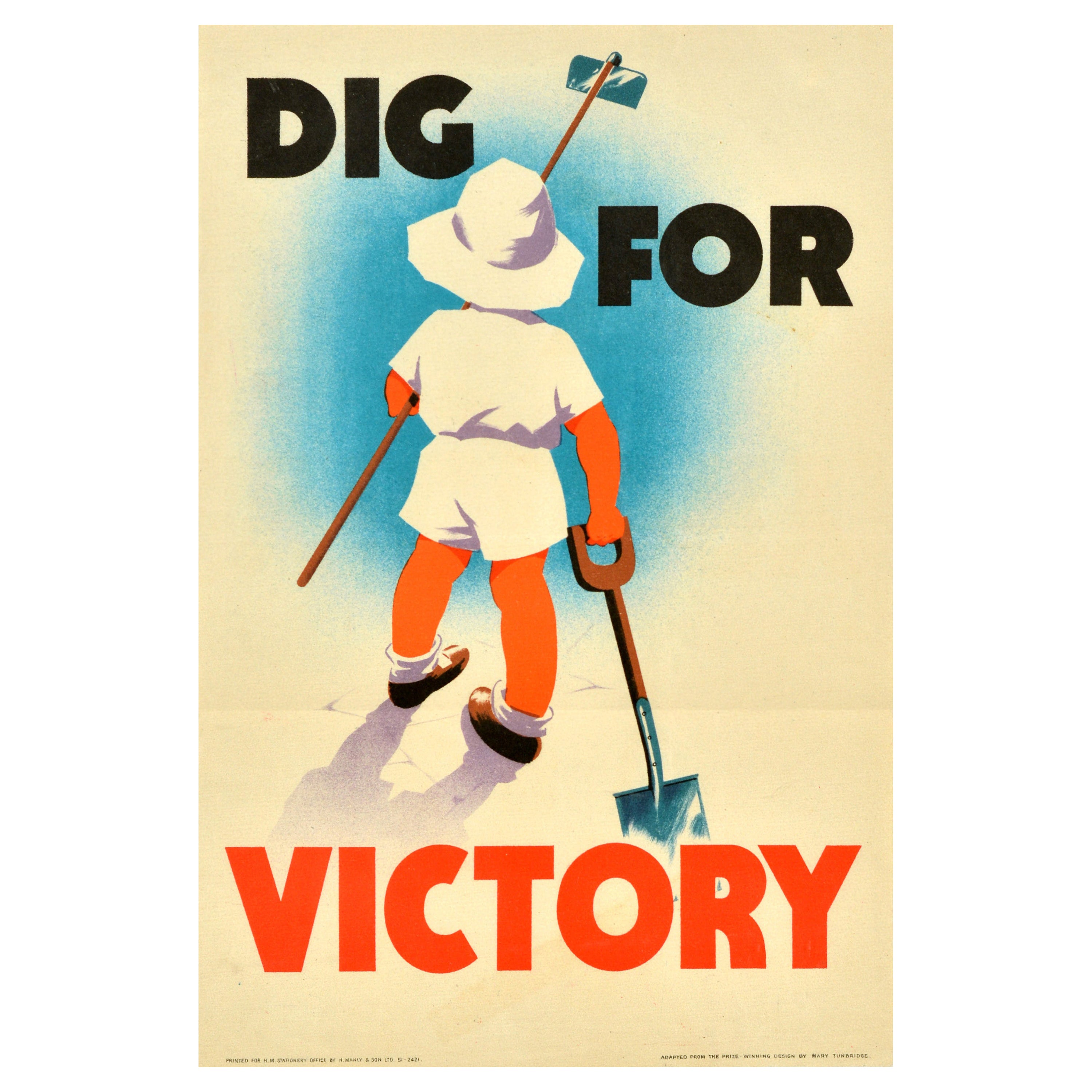 Original Vintage War Home Front Propaganda Poster Dig For Victory Child WWII UK For Sale