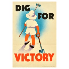 Original Used War Home Front Propaganda Poster Dig For Victory Child WWII UK